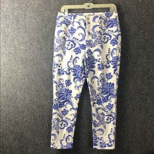 Chicos crop pants, jeans, blue floral, women’s size 0